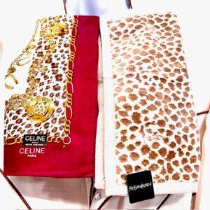 2 New:1 Celine Paris Handker 19" Burgendy Leapard Gold +1 YSL Hand Towel (68)
